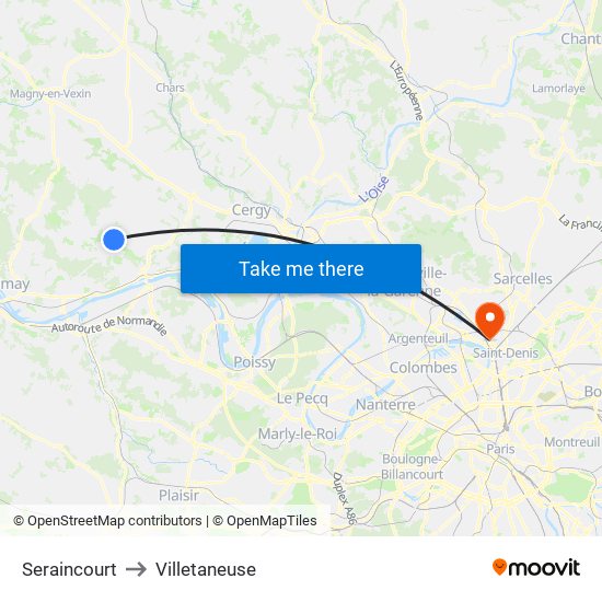 Seraincourt to Villetaneuse map