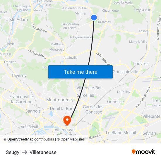 Seugy to Villetaneuse map