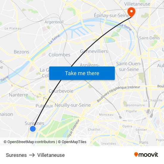 Suresnes to Villetaneuse map