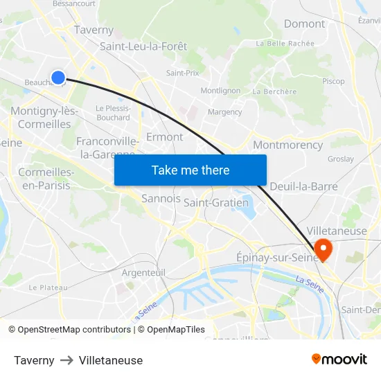 Taverny to Villetaneuse map