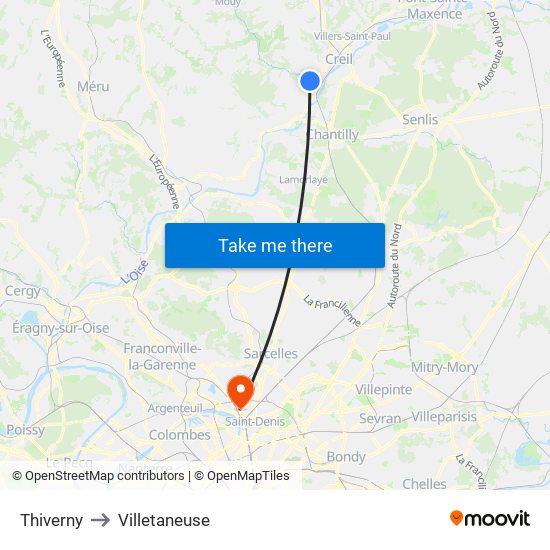 Thiverny to Villetaneuse map