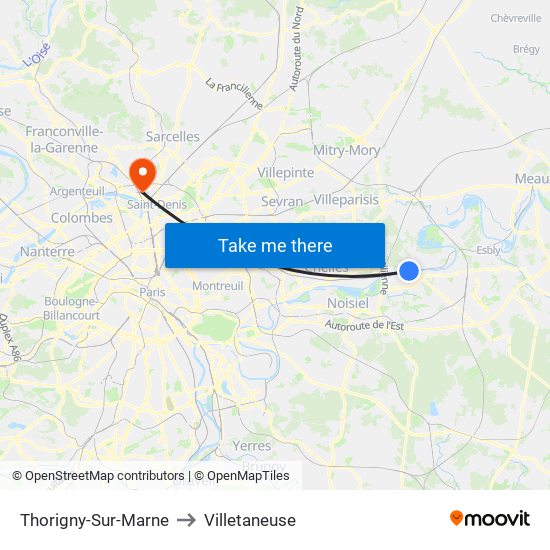 Thorigny-Sur-Marne to Villetaneuse map