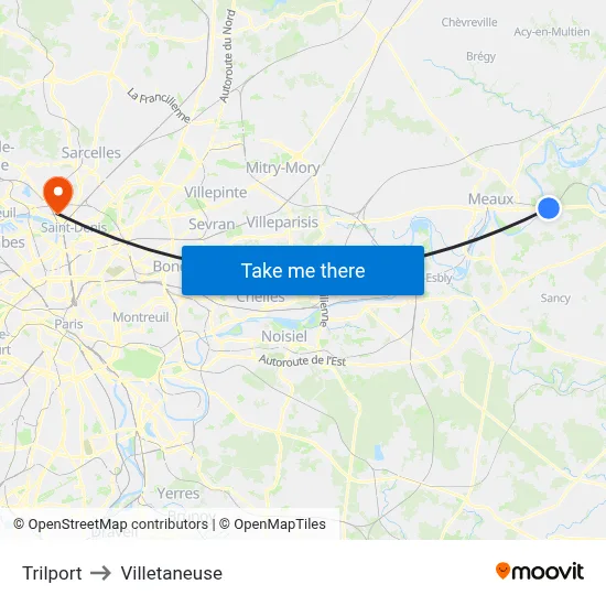 Trilport to Villetaneuse map