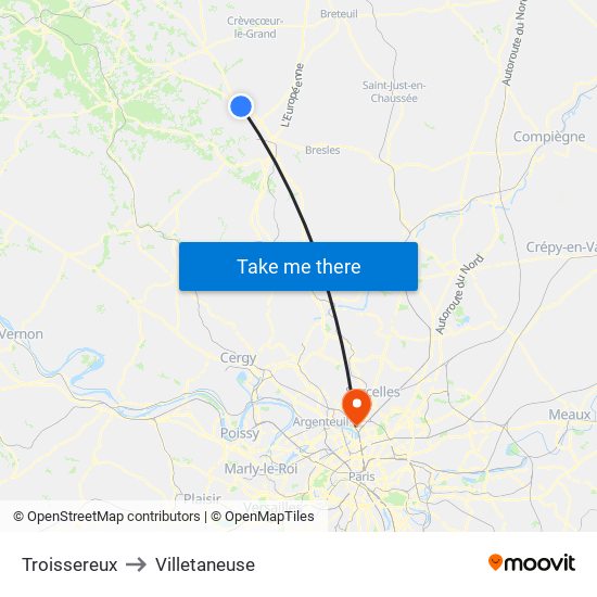 Troissereux to Villetaneuse map