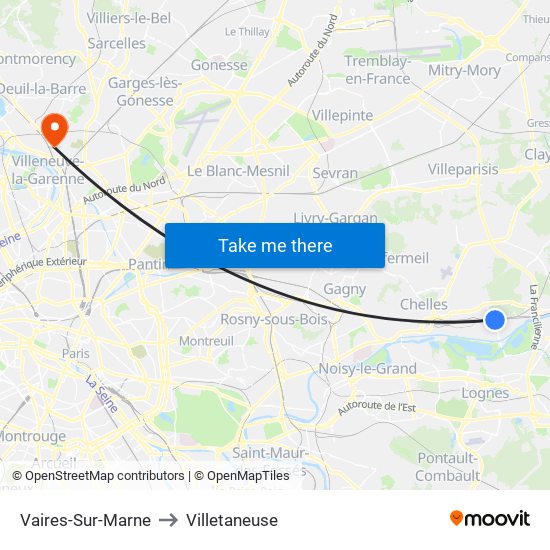 Vaires-Sur-Marne to Villetaneuse map