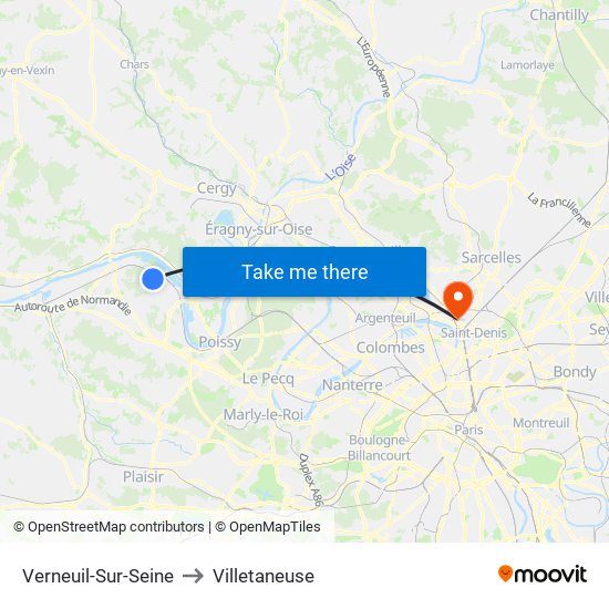 Verneuil-Sur-Seine to Villetaneuse map