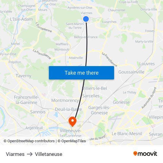 Viarmes to Villetaneuse map