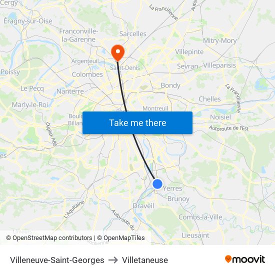 Villeneuve-Saint-Georges to Villetaneuse map