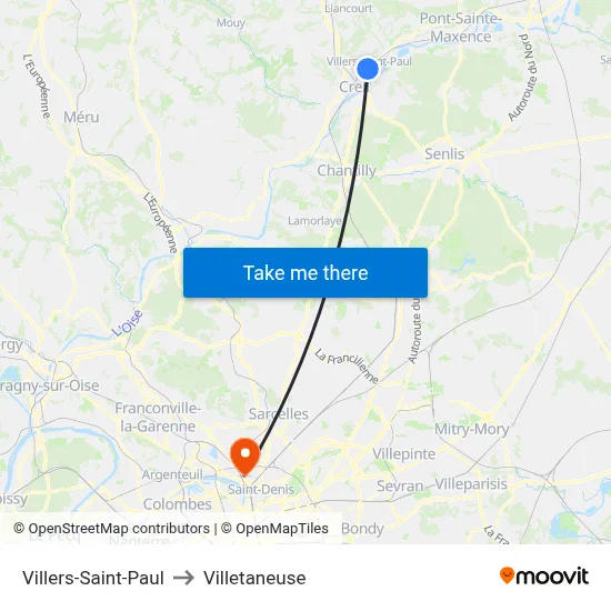Villers-Saint-Paul to Villetaneuse map