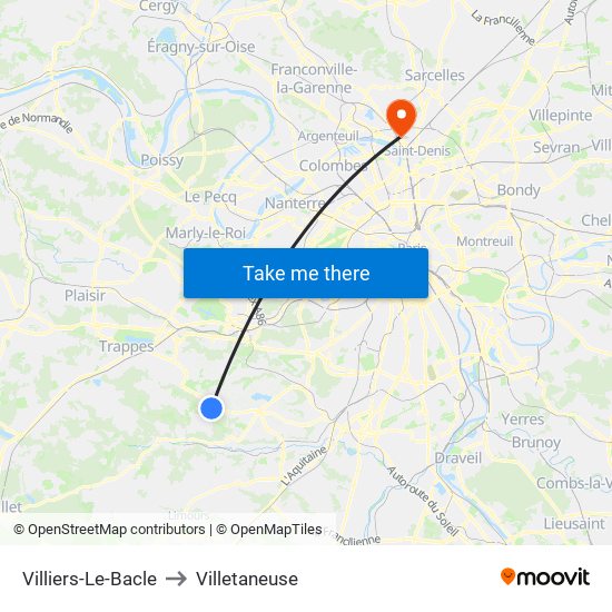 Villiers-Le-Bacle to Villetaneuse map