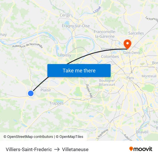 Villiers-Saint-Frederic to Villetaneuse map