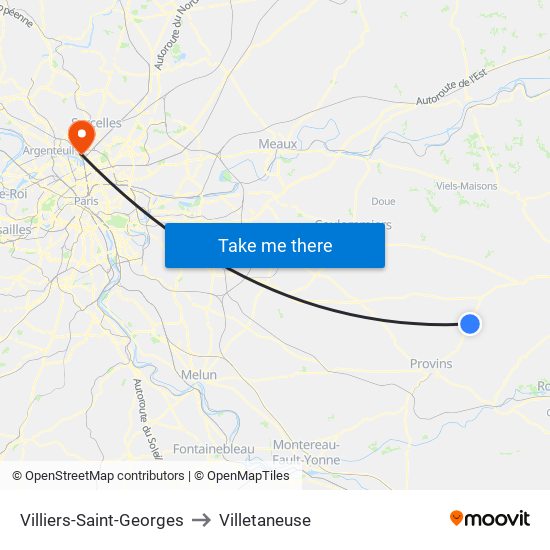 Villiers-Saint-Georges to Villetaneuse map