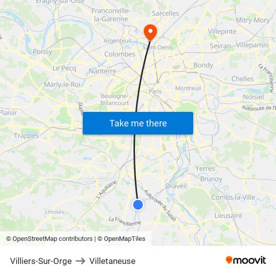 Villiers-Sur-Orge to Villetaneuse map