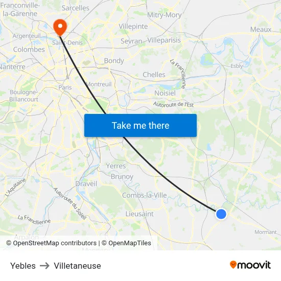 Yebles to Villetaneuse map