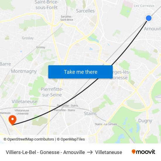 Villiers-Le-Bel - Gonesse - Arnouville to Villetaneuse map