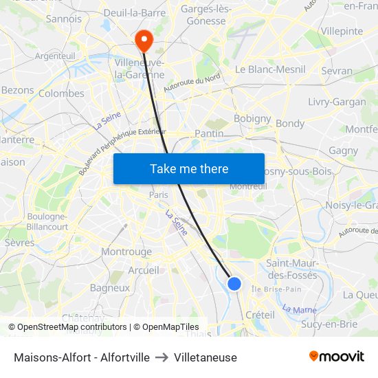 Maisons-Alfort - Alfortville to Villetaneuse map