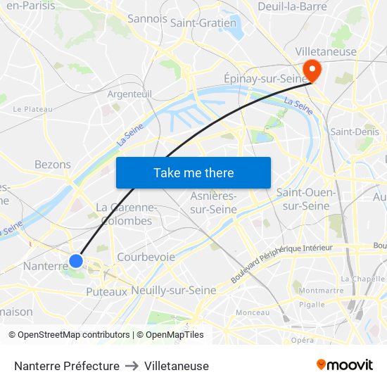 Nanterre Préfecture to Villetaneuse map