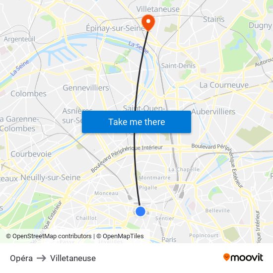 Opéra to Villetaneuse map
