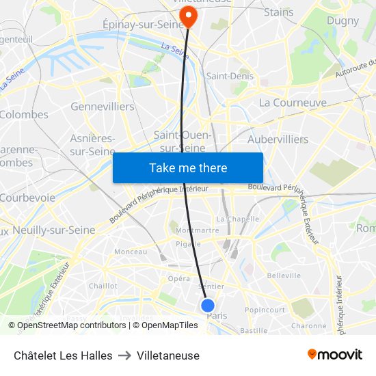 Châtelet Les Halles to Villetaneuse map