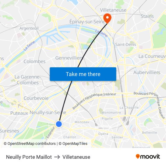 Neuilly Porte Maillot to Villetaneuse map