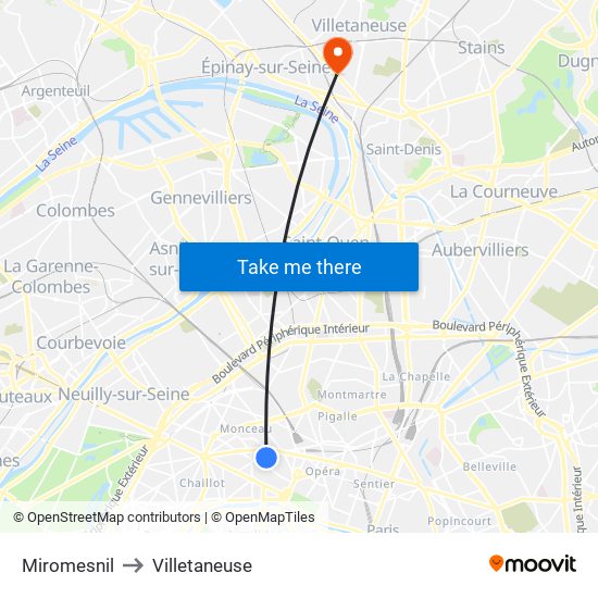 Miromesnil to Villetaneuse map