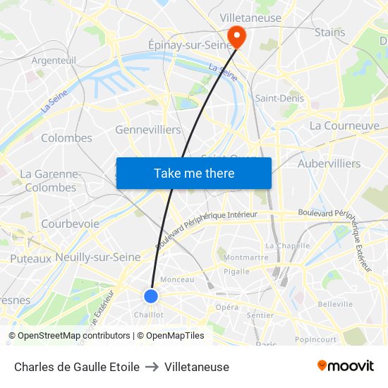 Charles de Gaulle Etoile to Villetaneuse map