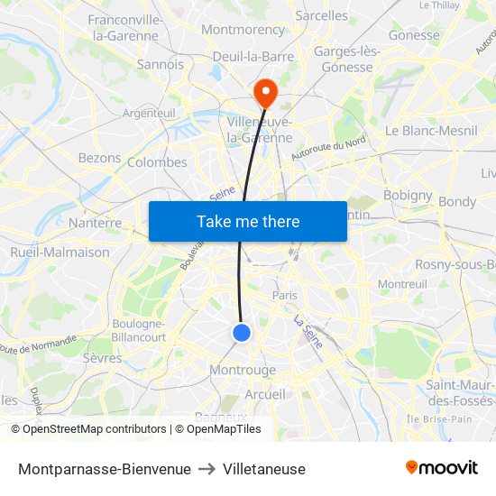 Montparnasse-Bienvenue to Villetaneuse map