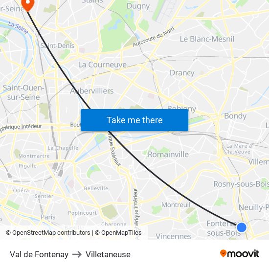 Val de Fontenay to Villetaneuse map