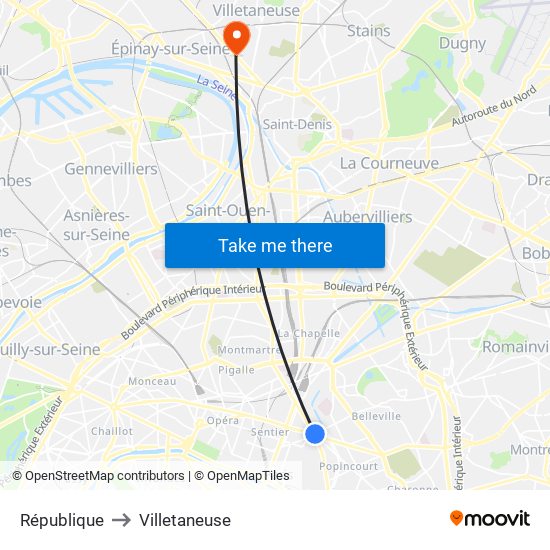 République to Villetaneuse map