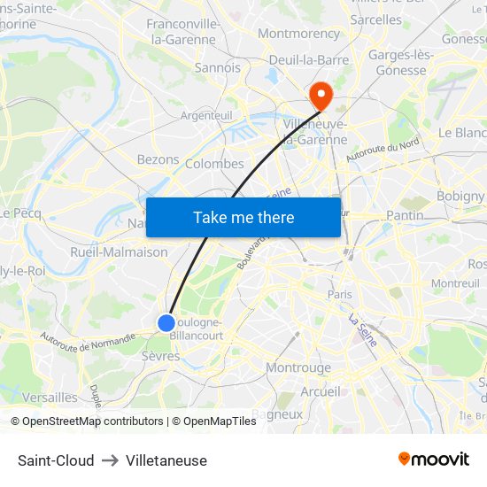 Saint-Cloud to Villetaneuse map