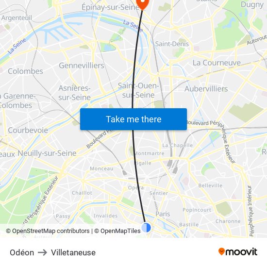 Odéon to Villetaneuse map