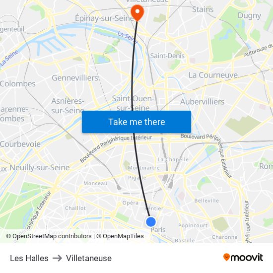 Les Halles to Villetaneuse map