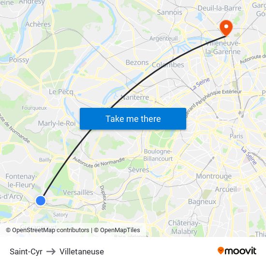 Saint-Cyr to Villetaneuse map