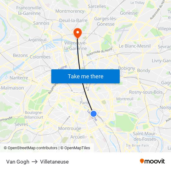 Van Gogh to Villetaneuse map