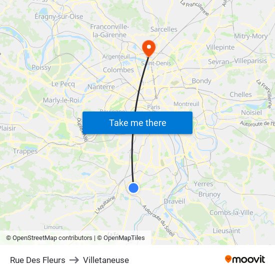 Rue Des Fleurs to Villetaneuse map