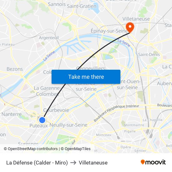 La Défense (Calder - Miro) to Villetaneuse map