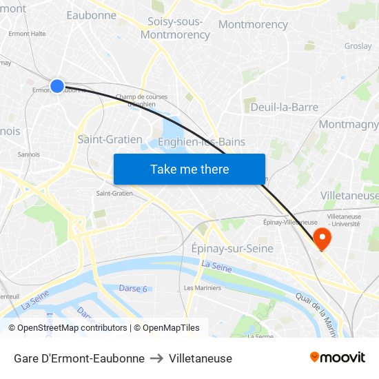 Gare D'Ermont-Eaubonne to Villetaneuse map