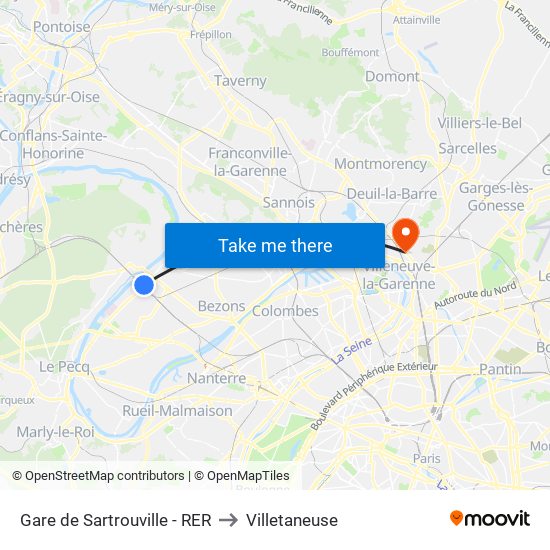 Gare de Sartrouville - RER to Villetaneuse map