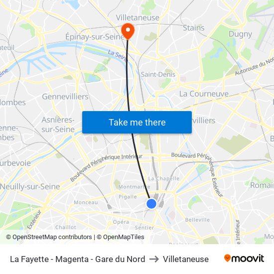 La Fayette - Magenta - Gare du Nord to Villetaneuse map