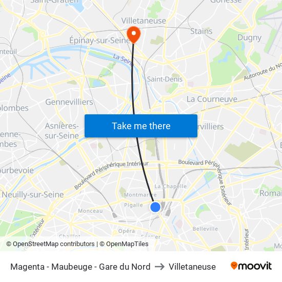 Magenta - Maubeuge - Gare du Nord to Villetaneuse map
