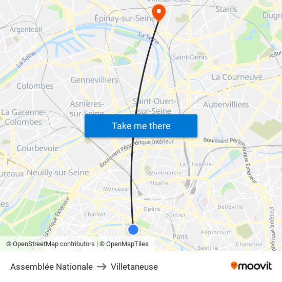 Assemblée Nationale to Villetaneuse map