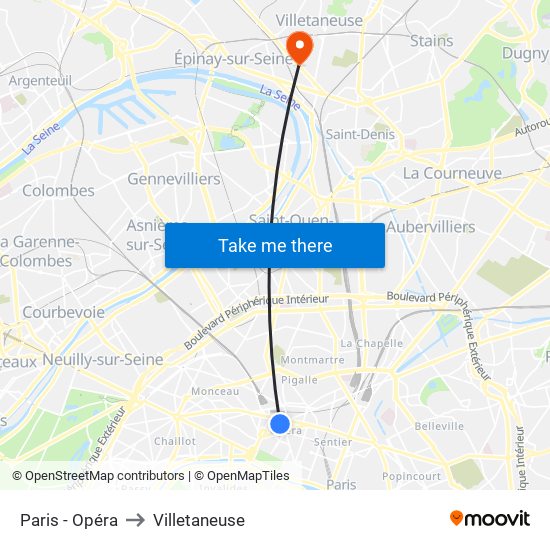 Paris - Opéra to Villetaneuse map