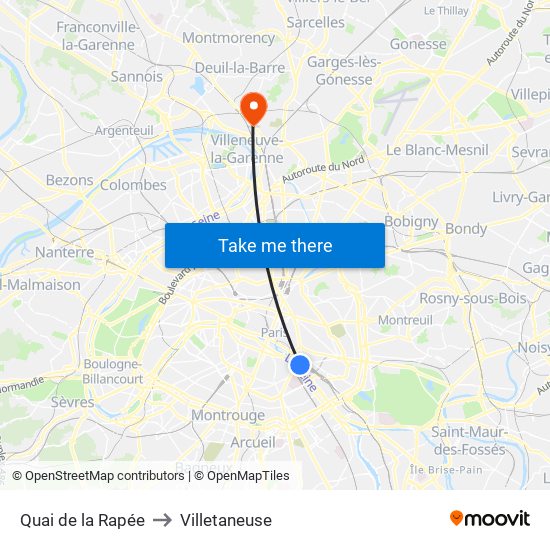 Quai de la Rapée to Villetaneuse map
