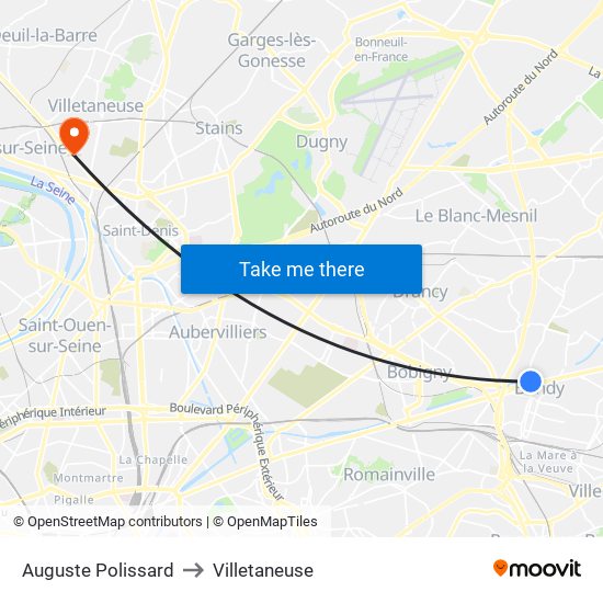 Auguste Polissard to Villetaneuse map
