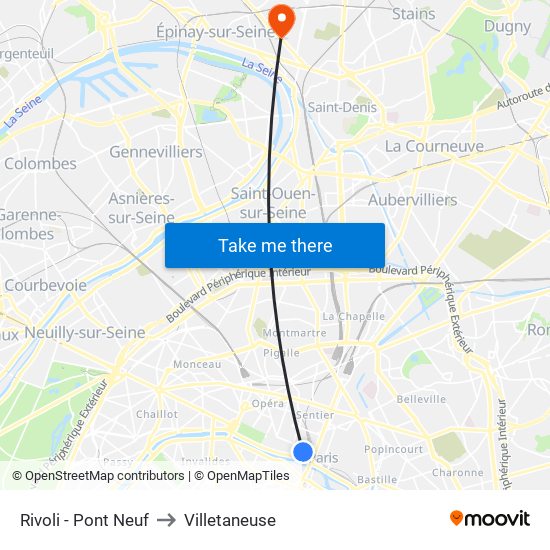 Rivoli - Pont Neuf to Villetaneuse map