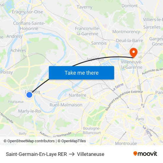 Saint-Germain-En-Laye RER to Villetaneuse map