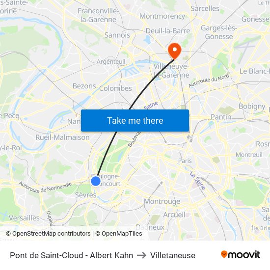 Pont de Saint-Cloud - Albert Kahn to Villetaneuse map