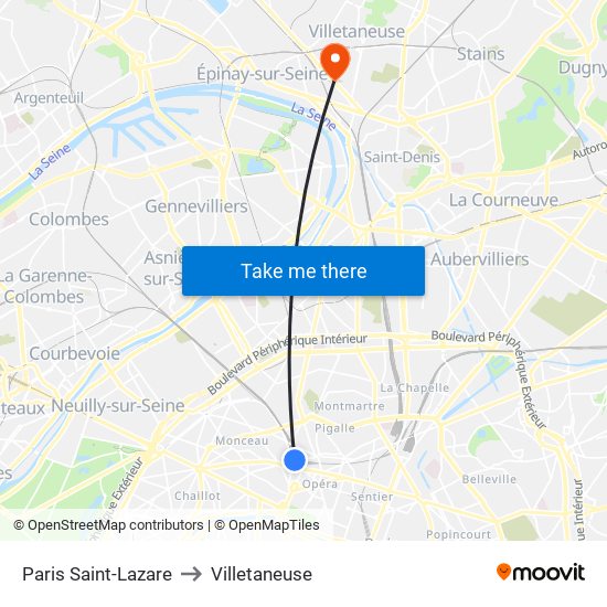 Paris Saint-Lazare to Villetaneuse map