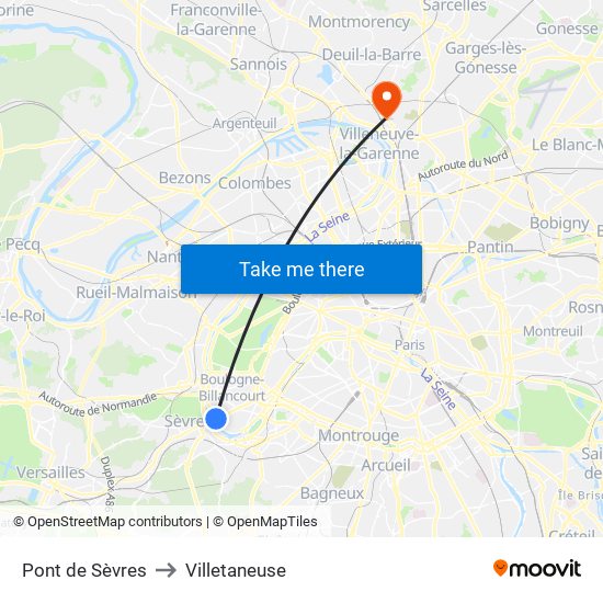 Pont de Sèvres to Villetaneuse map