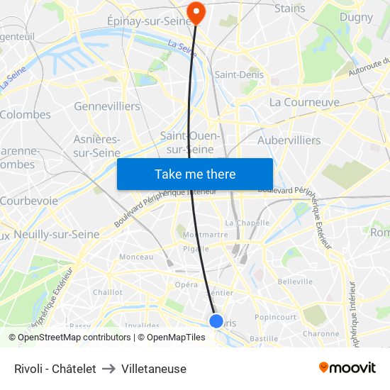 Rivoli - Châtelet to Villetaneuse map
